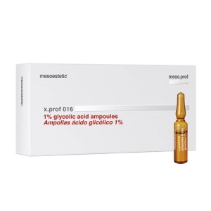 Mesoestetic meso.prof x.prof 016 glycolic acid 1% - Glycolic acid is an alpha-hydroxy acid obtained from sugar cane. The small size of its molecule gives it a high intercellular penetration. It acts inhibiting the cohesion of skin corneocytes, so it cause
