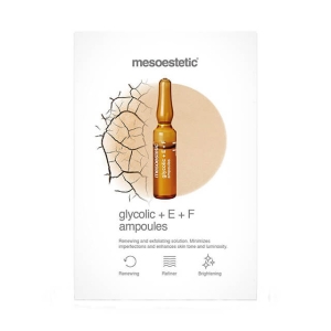 Mesoestetic Glycolic + E + F is an intensive weekly treatment for all skin types that accelerates skin renewal in order to reduce imperfections that are visible on the skin’s surface (wrinkles, spots, pores, dull skin, uneven texture etc).