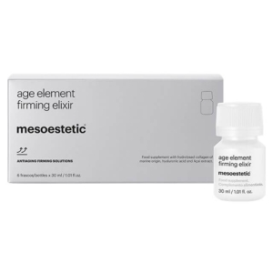 Mesoestetic age element firming elixir - ANTIAGING FIRMING SOLUTIONS.
A comprehensive action with high-quality marine collagen peptides to stimulate the production of endogenous collagen and protect it from degradation, as well as active ingredients, suc