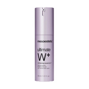 Mesoestetic Ultimate W+ Whitening Essence is an intensive serum with antioxidant and whitening action.  It significantly attenuates and prevents the appearance of dark spots and small wrinkles, unifying the skin tone.
