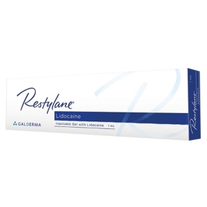 Restylane Lidocaine is a hyaluronic acid (HA) based dermal filler designed to reduce and fill moderate facial wrinkles and lines. This filler is ideal to increase volume in targeted areas, such as the lines between the eyebrows, on the forehead and the na