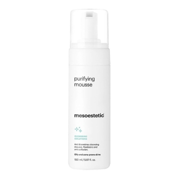 Mesoestetic puridying mousse is a daily cleansing mousse which deeply cleanses and purifies acne-prone and seborrhoeic skin. The light formula contains urea to soothe irritation and soften the skin.