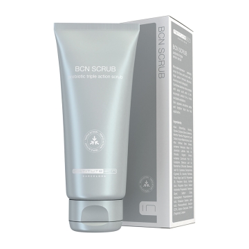 BCN SCRUB is a triple action prebiotic facial and body scrub that combines alumina microcrystals with lactic acid and a bioenzymatic extract for a more complete and controlled exfoliation that doesn’t damage the skin barrier.