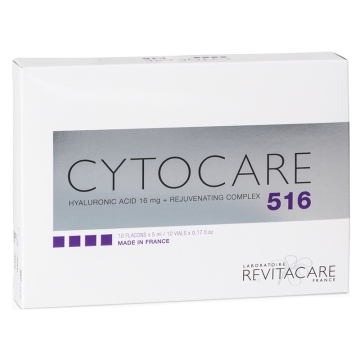 Cytocare 516 is a resorbable implant composed of hyaluronic acid and a rejuvenating complex. Cytocare 516 is designed to be injected into the mid-deep layer of the skin dermis to treat early fine lines and increase skin tone and elasticity.
