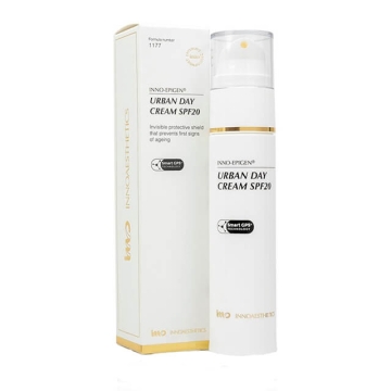 INNO-EPIGEN Urban Day Cream SPF20 is a dual-action antiaging cream that forms a protective shield from free radical damage and pollution while deeply moisturizing and smoothing the skin.