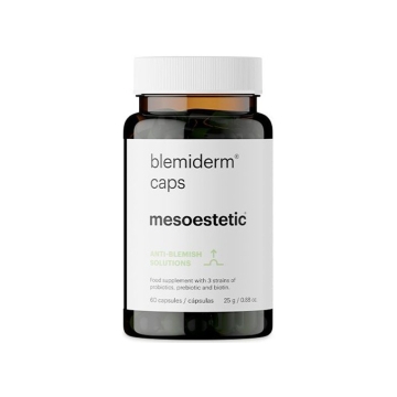 Mesoestetic Blemiderm Caps (1 x 60 Caps) - Dietary supplement for acne-prone skin that helps prevent the recurrence of blemishes.