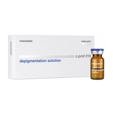 Mesoestetic c.prof 210 depigmentation solution is a powerful combination of active ingredients with corrective action of pigment disorders and anti-oxidant. It regulates melanin production which is responsible for visible pigmentation.