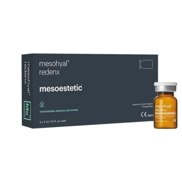 Mesoestetic Mesohyal Redenx intra-dermal administration treatment to reduce gravitational wrinkles, enhances density and firmness.