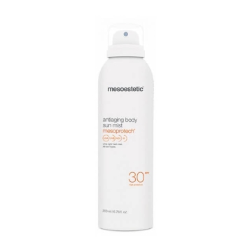 Mesoestetic Mesoprotech Antiaging Body Sun Mist SPF 30 contains the optimal combination of physical, biological and chemical filters to provide maximum effectiveness and protection.