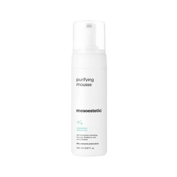 Mesoestetic puridying mousse is a daily cleansing mousse which deeply cleanses and purifies acne-prone and seborrhoeic skin. The light formula contains urea to soothe irritation and soften the skin.