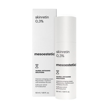 Mesoestetic Skinretin 0.3% - Cream including pure retinol and bakuchiol with a global anti-ageing action to treat wrinkles, spots, loss of luminosity and skin elasticity.