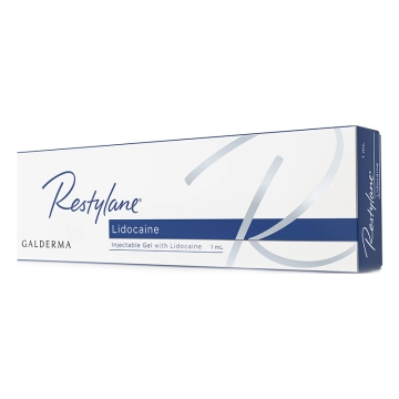 Restylane Lidocaine is a hyaluronic acid (HA) based dermal filler designed to reduce and fill moderate facial wrinkles and lines. This filler is ideal to increase volume in targeted areas, such as the lines between the eyebrows, on the forehead and the na