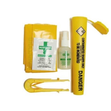 A complete sharps disposal system for the safe disposal of needles and syringes.