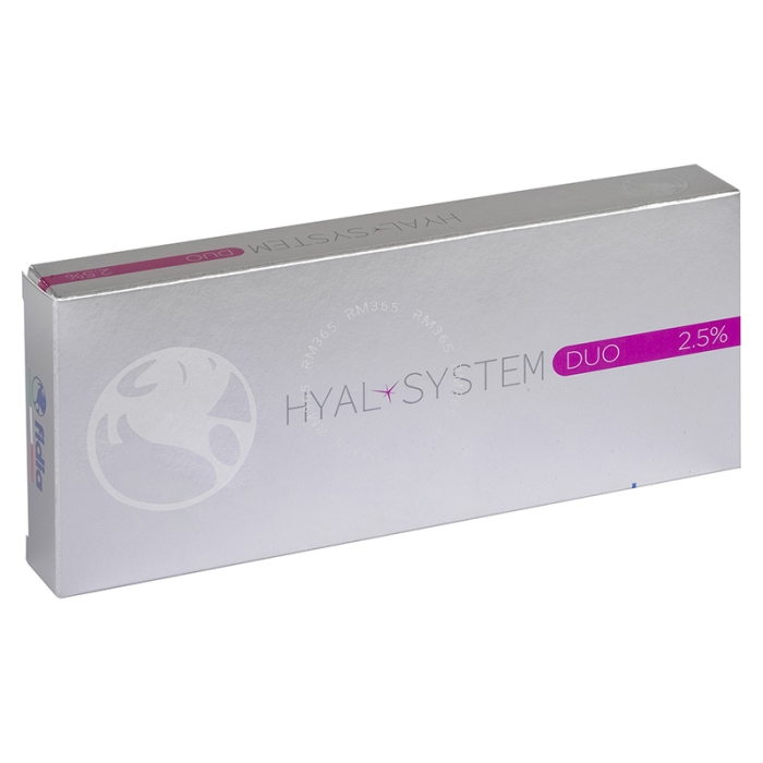 Fidia Hyal-System DUO is a hyaluronic acid gel formulation based on the proprietary MU.C.H. (Multi-Crosslinked Hyaluronan) Technology, that combines two types of HA for long-term correction and filling of medium to deep wrinkles, thereby restoring tissue 
