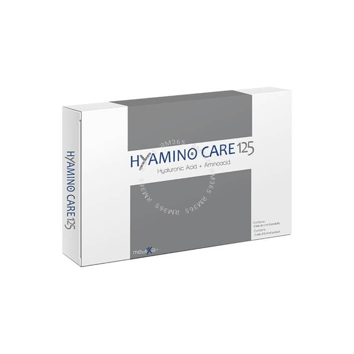 Hyamino care 125 is formulated with low and high molecular weight hyaluronic acid and 4 amino acids, composed of a concentration of 25 mg/ml in a buffer solution.