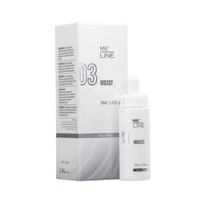 ME Line 03 Moist is a concentrated occlusion serum that regulates skin hydration levels and cell regeneration with complete and fragmented hyaluronic acid molecules to restore skin’s water balance.