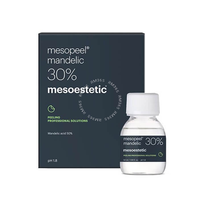 Mesoestetic Mesopeel Mandelic acid 30% peel that gently and gradually penetrates the skin. It stimulates collagen and proteoglycan synthesis, encouraging skin rejuvenation and allowing gentler, more gradual exfoliation. Indicated for oily and seborrheic s