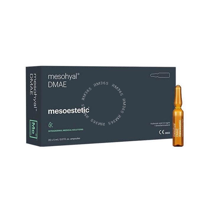 Mesohyal DMAE is a supporting mixture based on blend of 3% deanol bitartrate and non-crosslinked hyaluronic acid. It is indicated as a treatment for flaccid face and body skin, and prevents against the damage induced by free radicals