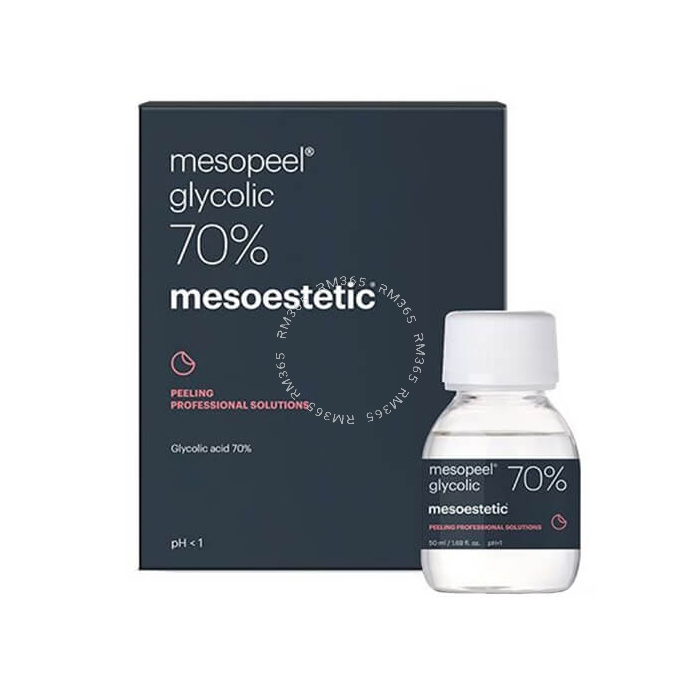 Glycolic acid peeling that encourages the exfoliation of the superficial layers of the stratum corneum, stimulates cell regeneration and promotes the synthesis of glycosaminoglycans.
