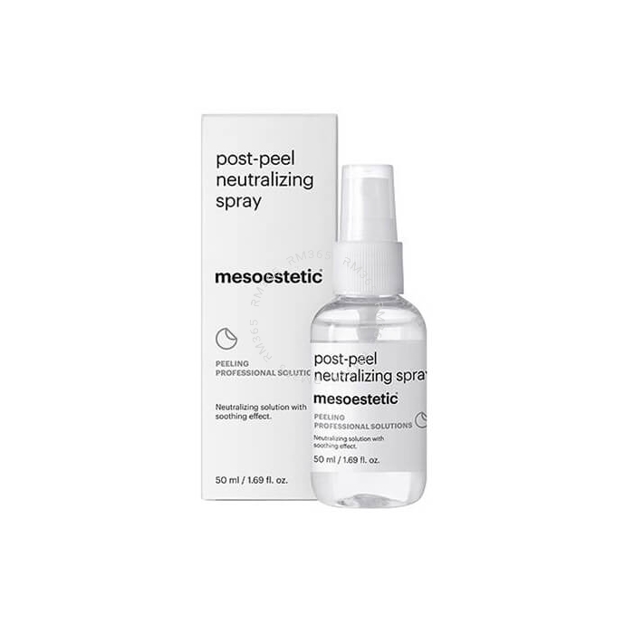 Mesoestetic Post Peel Neutralizing Spray - Solution formulated with active ingredients such as sodium bicarbonate and aloe vera extract that effectively neutralizes the action of chemical peels, rebalancing and soothing the skin. It has a pH of 8.6.