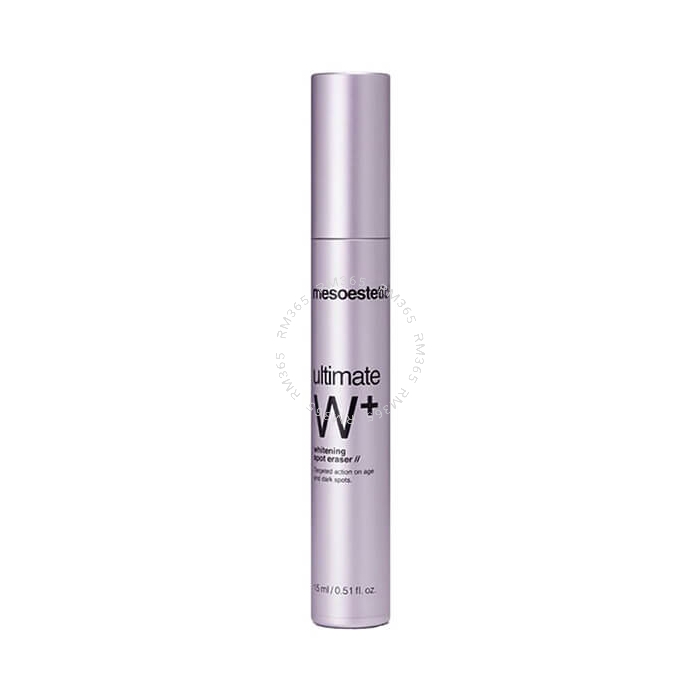 Mesoestetic Ultimate W+ Whitening Spot Eraser is an ultra-concentrated skin whitening treatment ideal for use on hyperpigmentation of the face, neck, neckline, and hands.