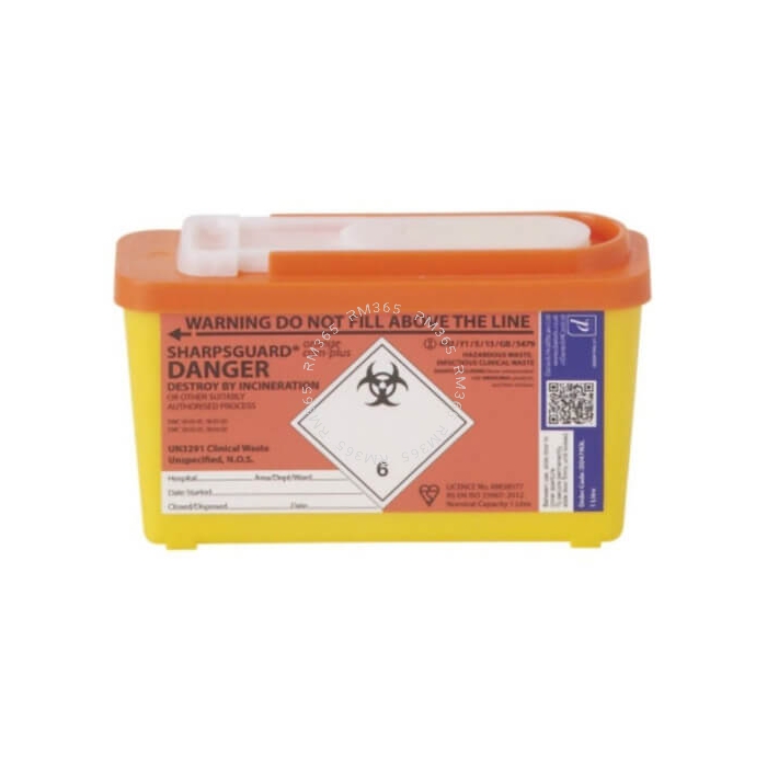 The 1Ltr Sharpsguard Community Plus sharps bin with orange lid is ideal for small quantity users or community use. 