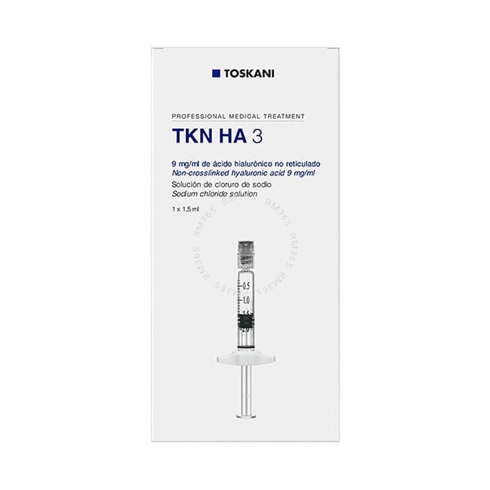 TKN HA3 is a biorevitalising skinbooster with a molecular weight of 3,000 kDa. Its formula is based on non-cross-linked hyaluronic acid, and improves the appearance and condition of the skin by hydrating and providing elasticity.